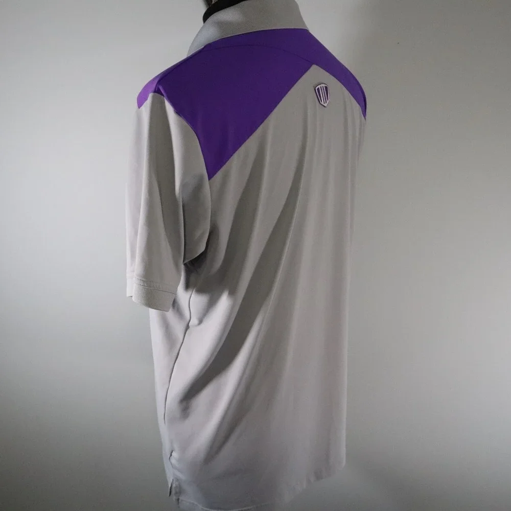 Adidas‎ Golf Polo Shirt Mens Medium Performance Gray Purple Short Sleeve